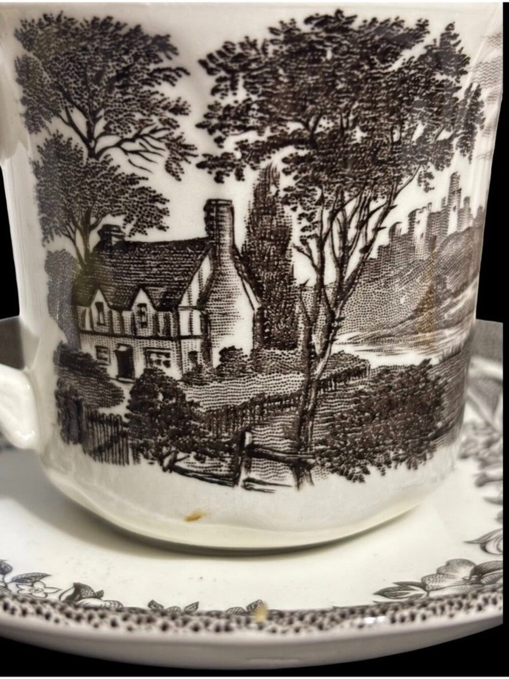 Antique J&G Meakin Stratford Stage Transferware Teacup & Saucer | Black Stafford - Picture 4 of 7